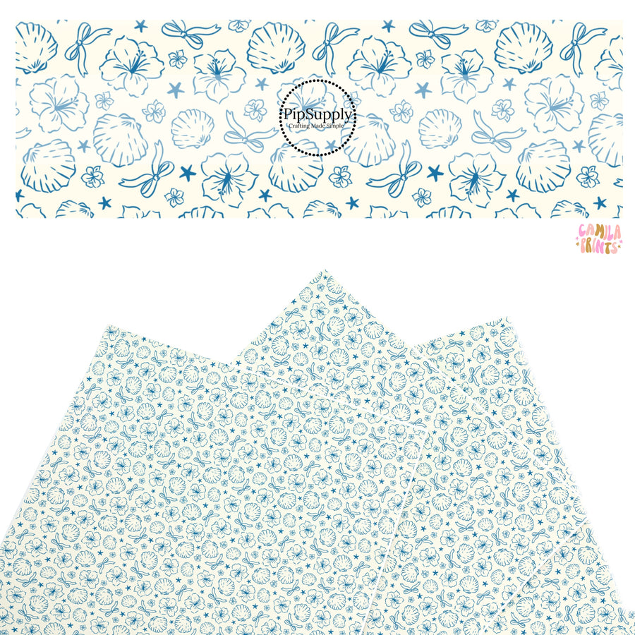 These tropical themed faux leather sheets contain the following design elements: tropical flowers and shells. Our CPSIA compliant faux leather sheets or rolls can be used for all types of crafting projects.