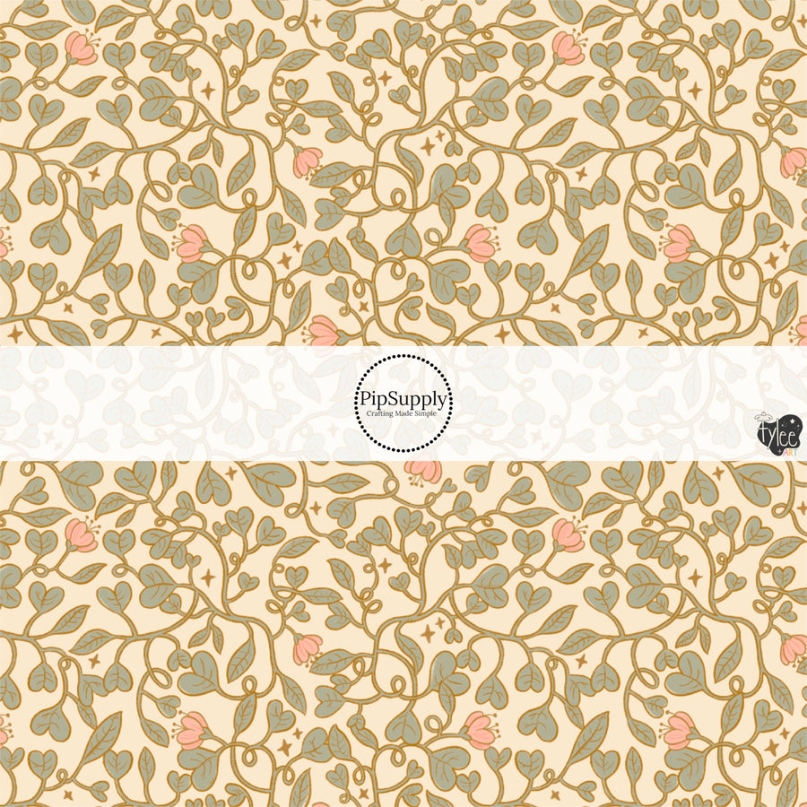 This holiday fabric by the yard features heart floral vines. This festive pattern fabric can be used for all your sewing and crafting needs!