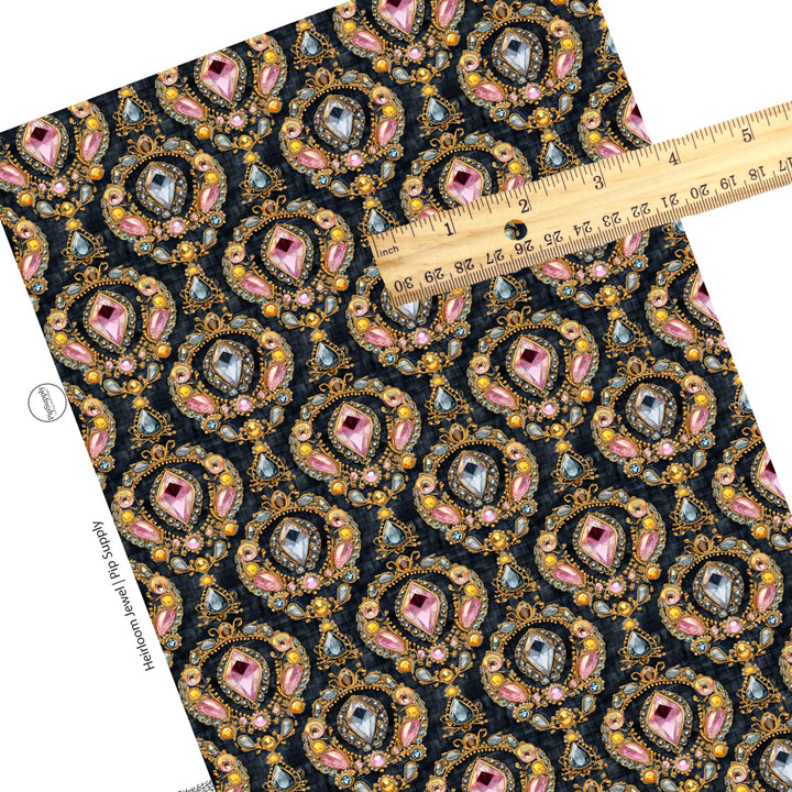 These faux leather sheets contain the following design elements: beautiful realistic jewels. Our CPSIA compliant faux leather sheets or rolls can be used for all types of crafting projects.