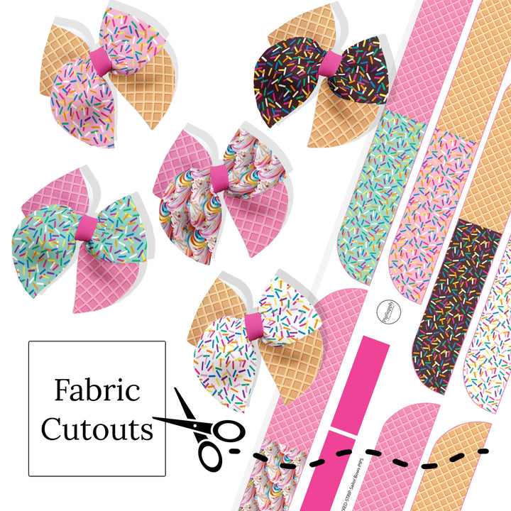 These ice cream themed sailor bows can be quickly cut and assembled for a trendy seasonal bow. They're ideal for easy at-home styling, individual use, or even resale. Get creative and add a splash of color to your look with these low-maintenance bows.