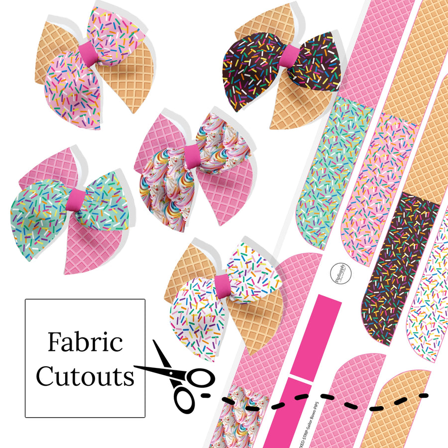These ice cream themed sailor bows can be quickly cut and assembled for a trendy seasonal bow. They're ideal for easy at-home styling, individual use, or even resale. Get creative and add a splash of color to your look with these low-maintenance bows.