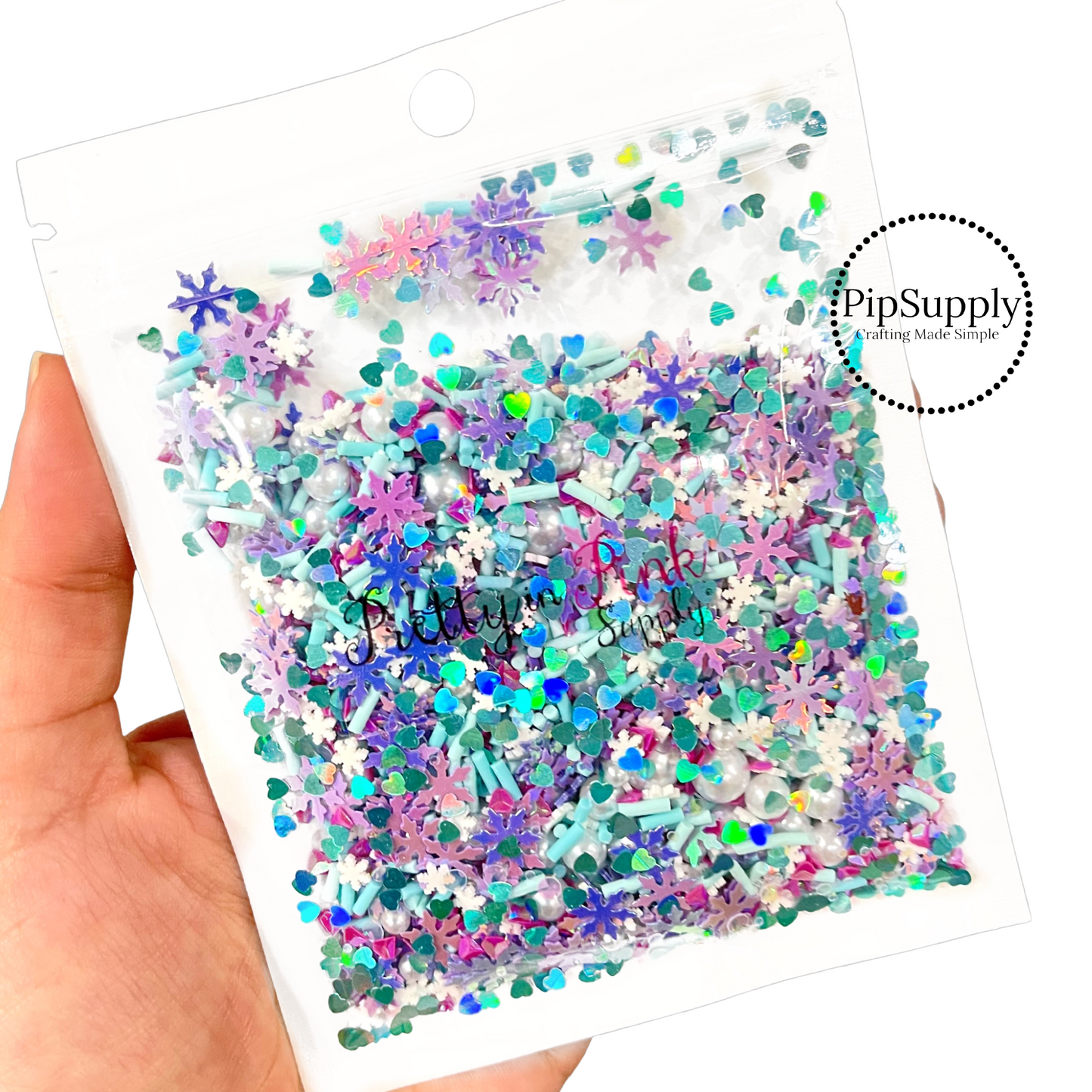 Snowflakes, pearls, hearts, and sprinkles clay slice mix