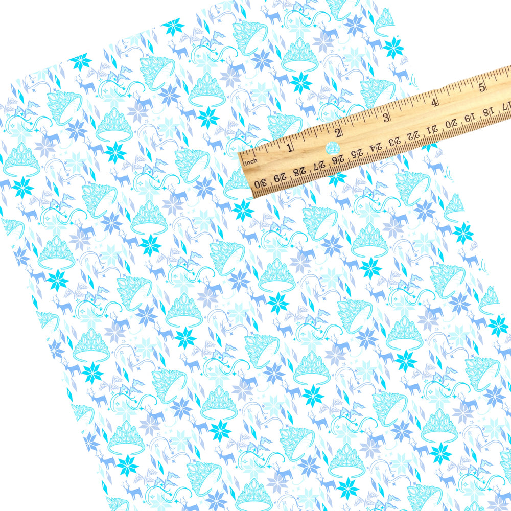 These magical princess themed faux leather sheets contain the following design elements: tiaras, snowflakes, and reindeers. Our CPSIA compliant faux leather sheets or rolls can be used for all types of crafting projects.