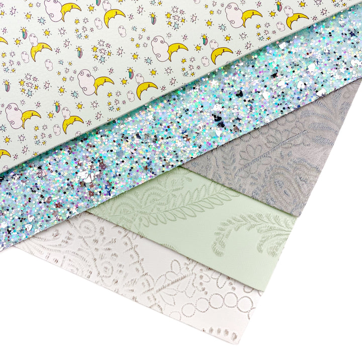Melt Away Mint Applique Lace Embossed Vegan Leather