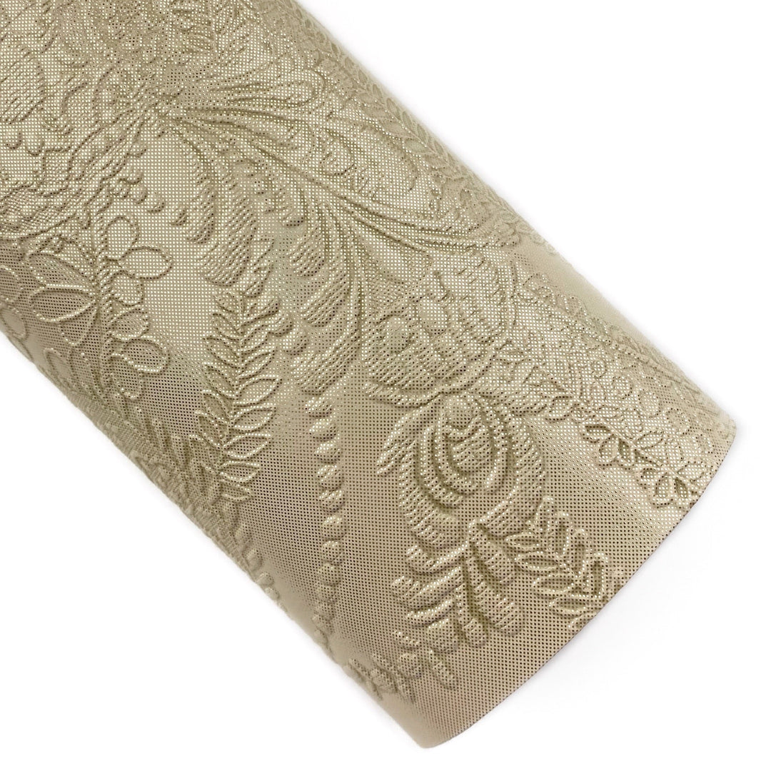 Gold Metallic Applique Lace Embossed Vegan Leather Sheets