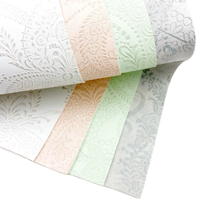 Melt Away Mint Applique Lace Embossed Vegan Leather