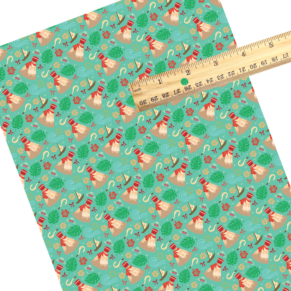 These magical princess themed faux leather sheets contain the following design elements: dresses, tropical flowers, and Maui's hook. Our CPSIA compliant faux leather sheets or rolls can be used for all types of crafting projects.