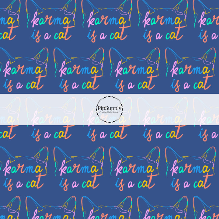 This Taylor inspired fabric by the yard features the following phrase: "Karma Is A Cat". This fun themed fabric can be used for all your sewing and crafting needs!