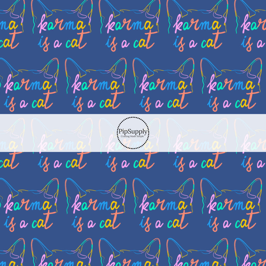 This Taylor inspired fabric by the yard features the following phrase: "Karma Is A Cat". This fun themed fabric can be used for all your sewing and crafting needs!