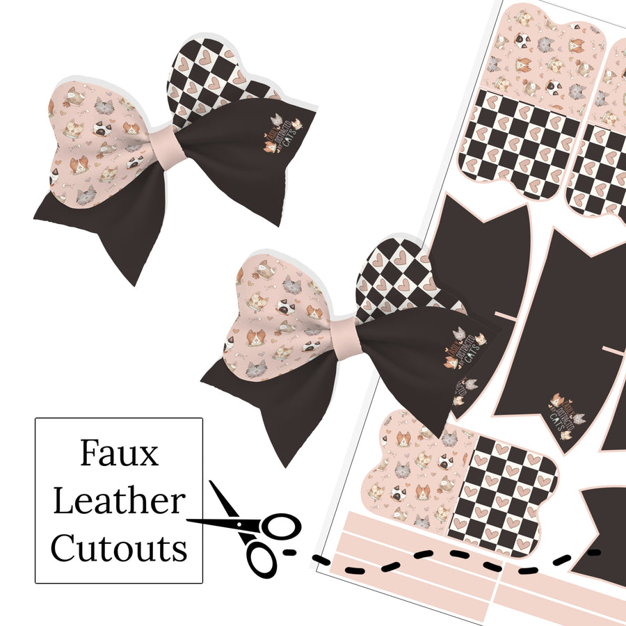 These Valentine's Day cats and heart themed layered faux leather bows are ready to cut and assemble for many craft projects. These patterned cutouts can be used to make a hair bow, headband, banner, photo props, scrapbook, party or classroom decorations, bulletin board trim or anything creative!