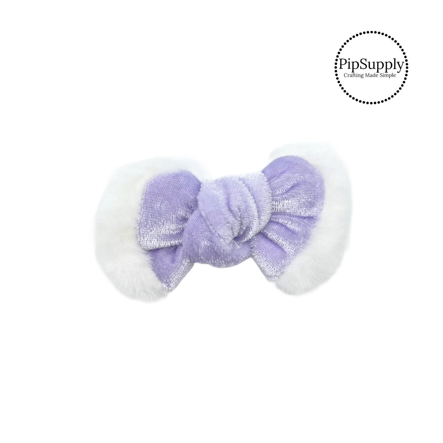 white fur trim on a light purple velvet knotted bow