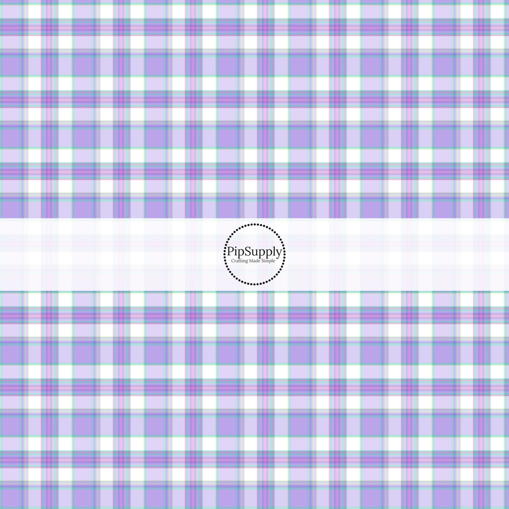 These spring themed no sew bow strips can be easily tied and attached to a clip for a finished hair bow. These festive bow strips are great for personal use or to sell. These bow strips feature the following design elements: purple spring tartan pattern.