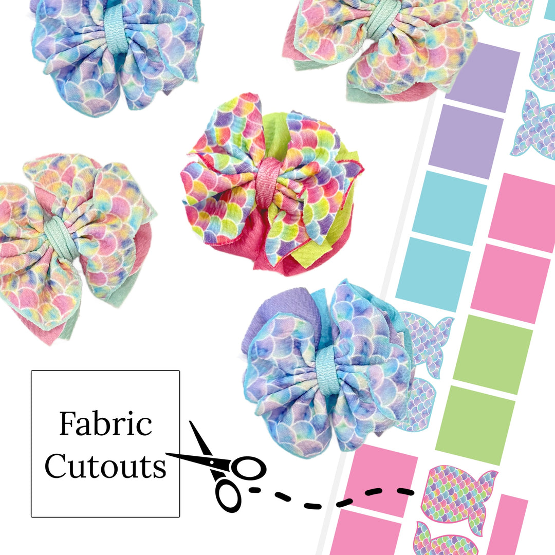 These mermaid patterns layered bows can be quickly cut and assembled for a trendy summer bows. They're ideal for easy at-home styling, individual use, or even resale. Get creative and add a splash of color to your look with these low-maintenance bows.