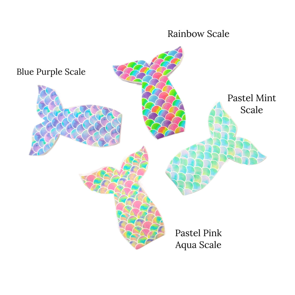 These mermaid tail themed faux leather snap clip covers are ready to cut and assemble for many craft projects. These patterned cutouts can be used to make a hair bow, headband, banner, photo props, scrapbook, party or classroom decorations, bulletin board trim or anything creative!