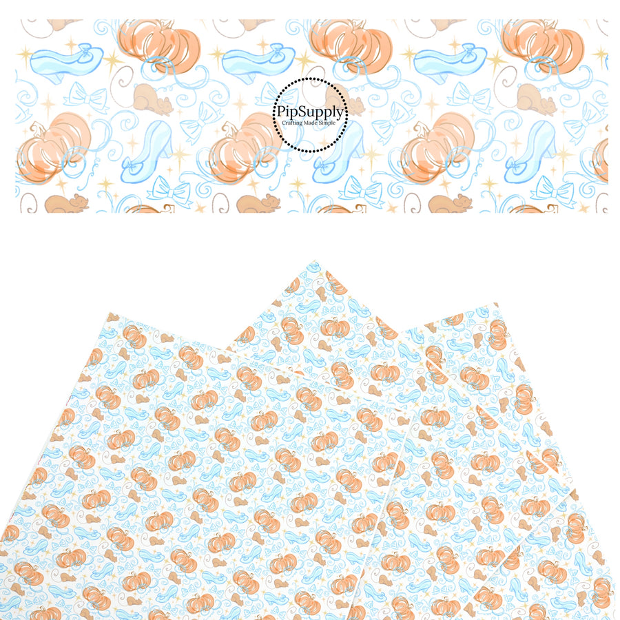 These magical princess themed faux leather sheets contain the following design elements: bows, glass slippers, and pumpkin carriages. Our CPSIA compliant faux leather sheets or rolls can be used for all types of crafting projects.