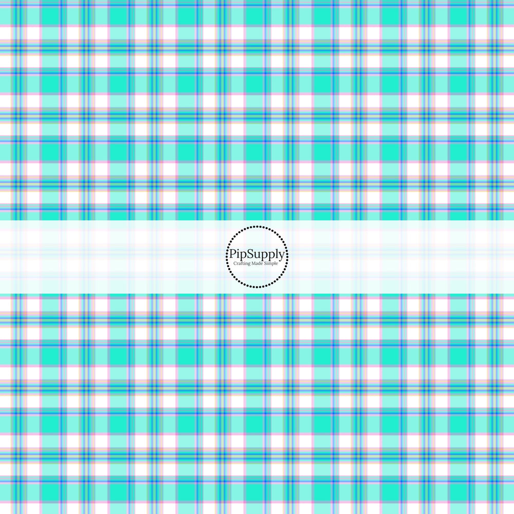 These spring themed no sew bow strips can be easily tied and attached to a clip for a finished hair bow. These festive bow strips are great for personal use or to sell. These bow strips feature the following design elements: mint spring tartan pattern.