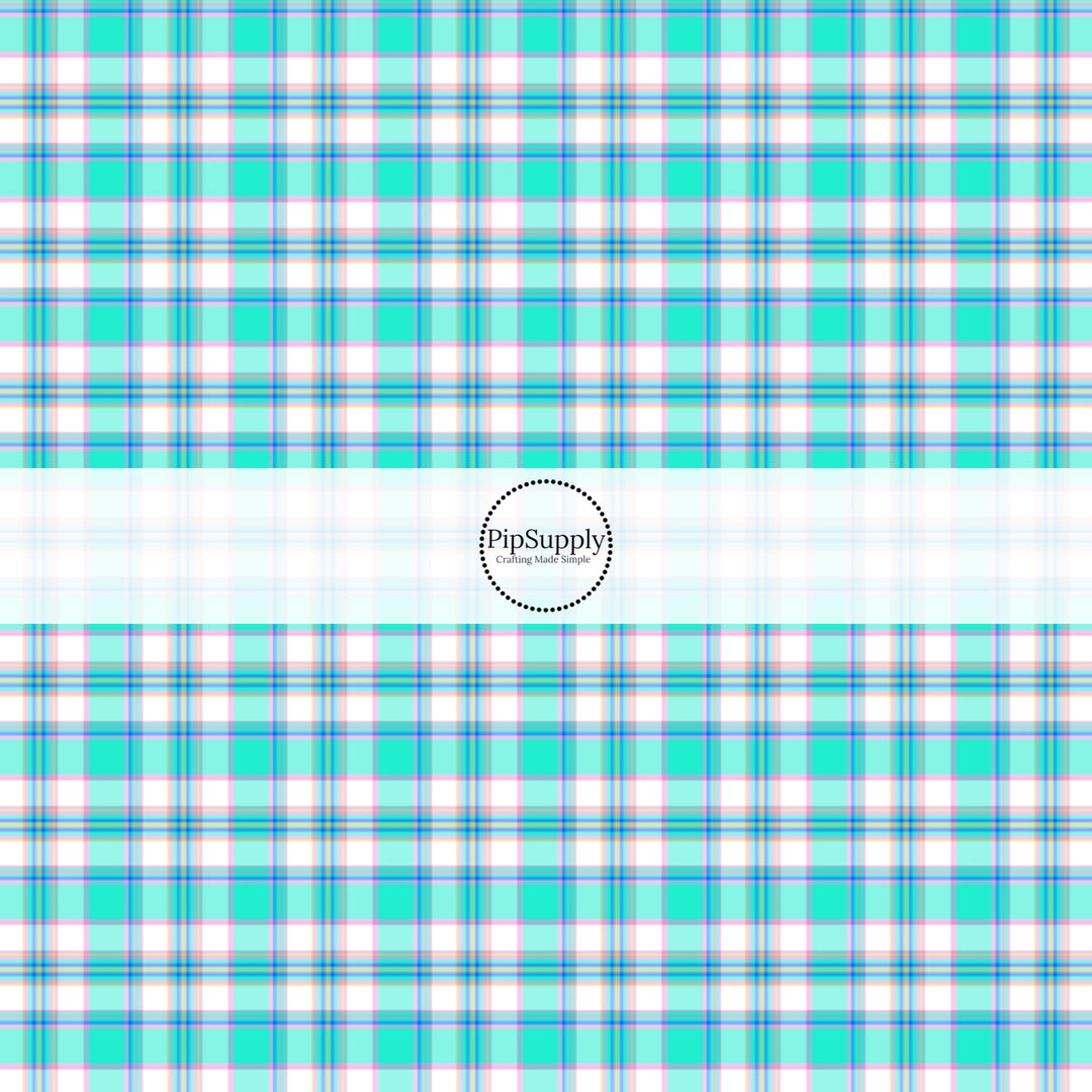 These spring themed no sew bow strips can be easily tied and attached to a clip for a finished hair bow. These festive bow strips are great for personal use or to sell. These bow strips feature the following design elements: mint spring tartan pattern.