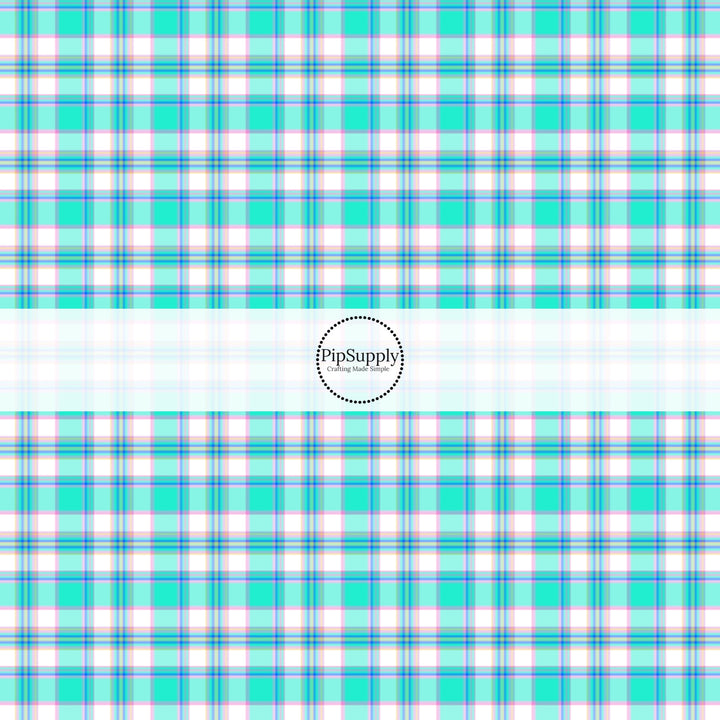 These spring themed no sew bow strips can be easily tied and attached to a clip for a finished hair bow. These festive bow strips are great for personal use or to sell. These bow strips feature the following design elements: mint spring tartan pattern.