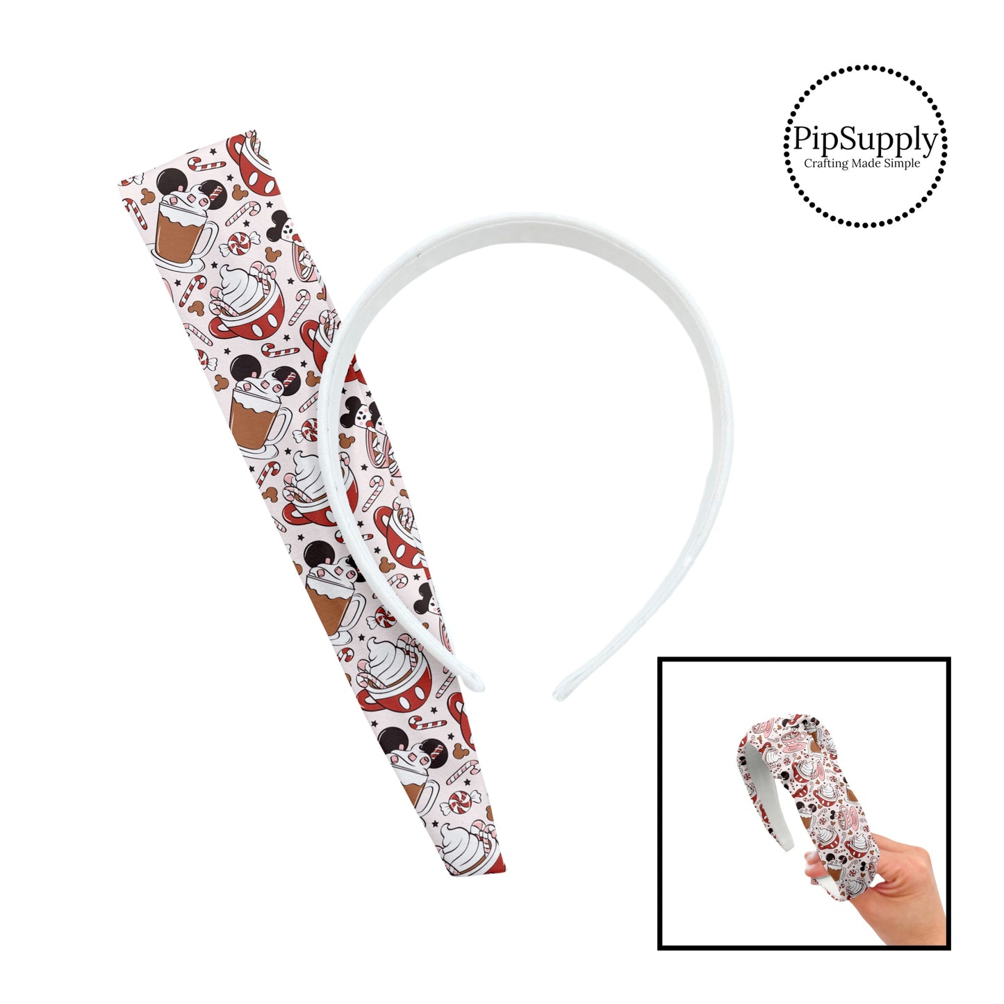 Hot chocolate with mouse marshmallows and peppermints knotted headband kit