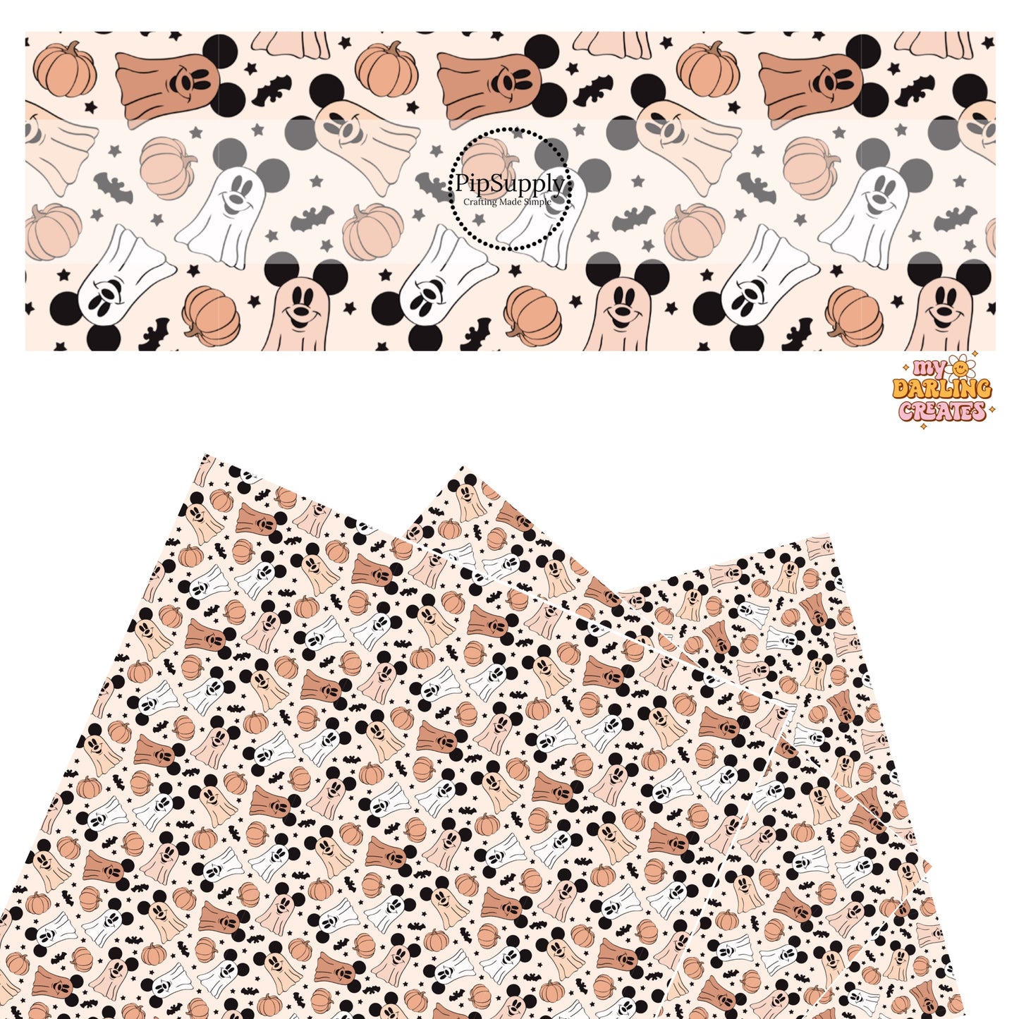 Mouse ghosts with mouse bats and pumpkins faux leather sheets