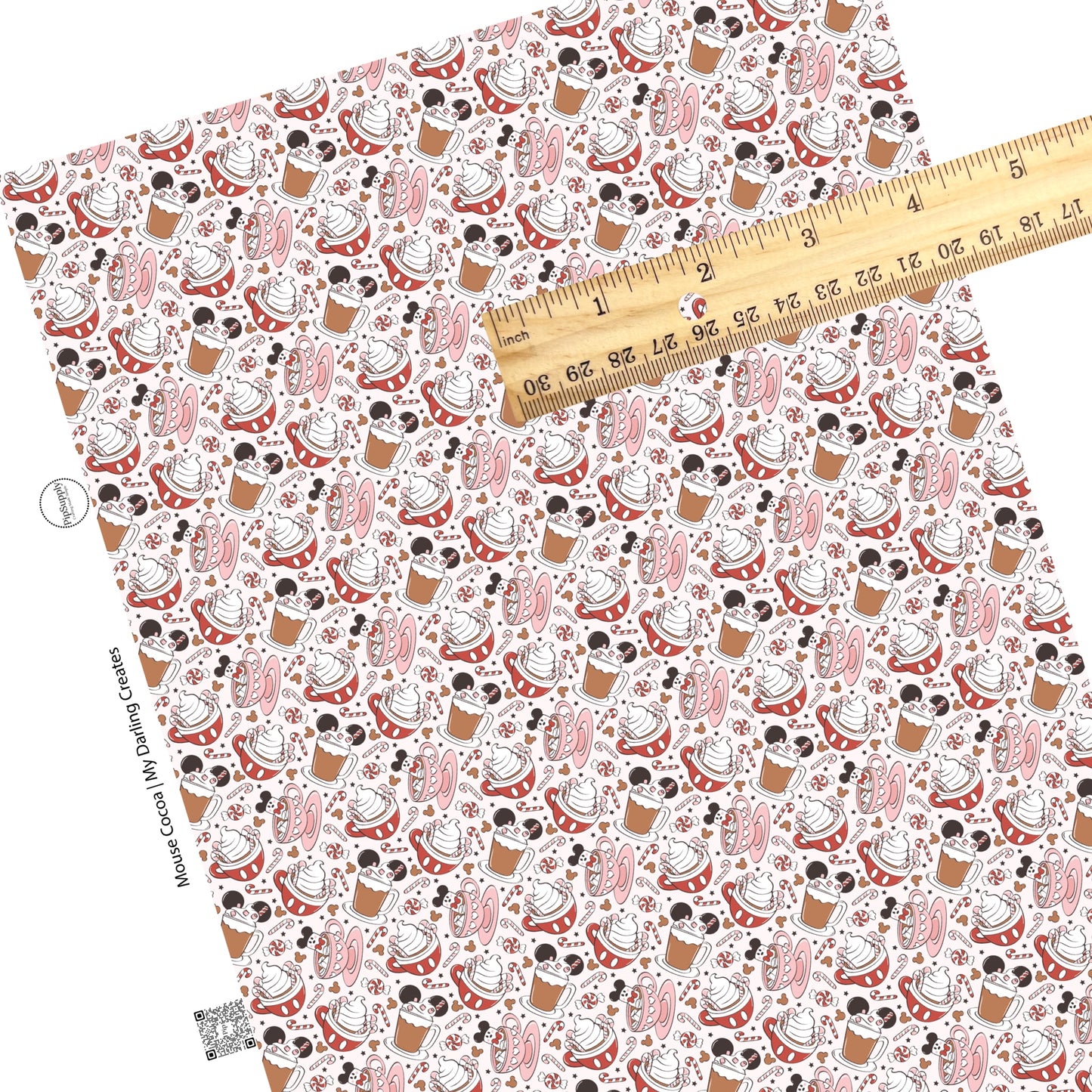Mouse ehads on hot cocoa with stars and candy faux leather sheets