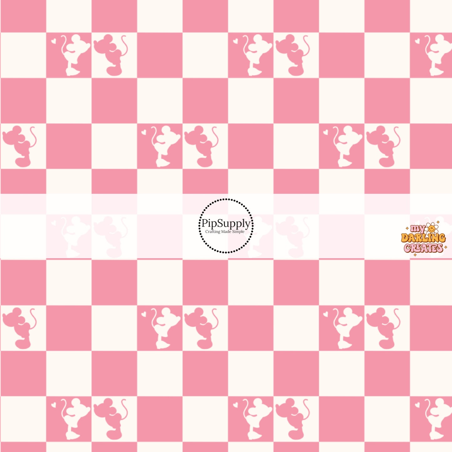 Pink and cream checkered with mouse kisses hair bow strips