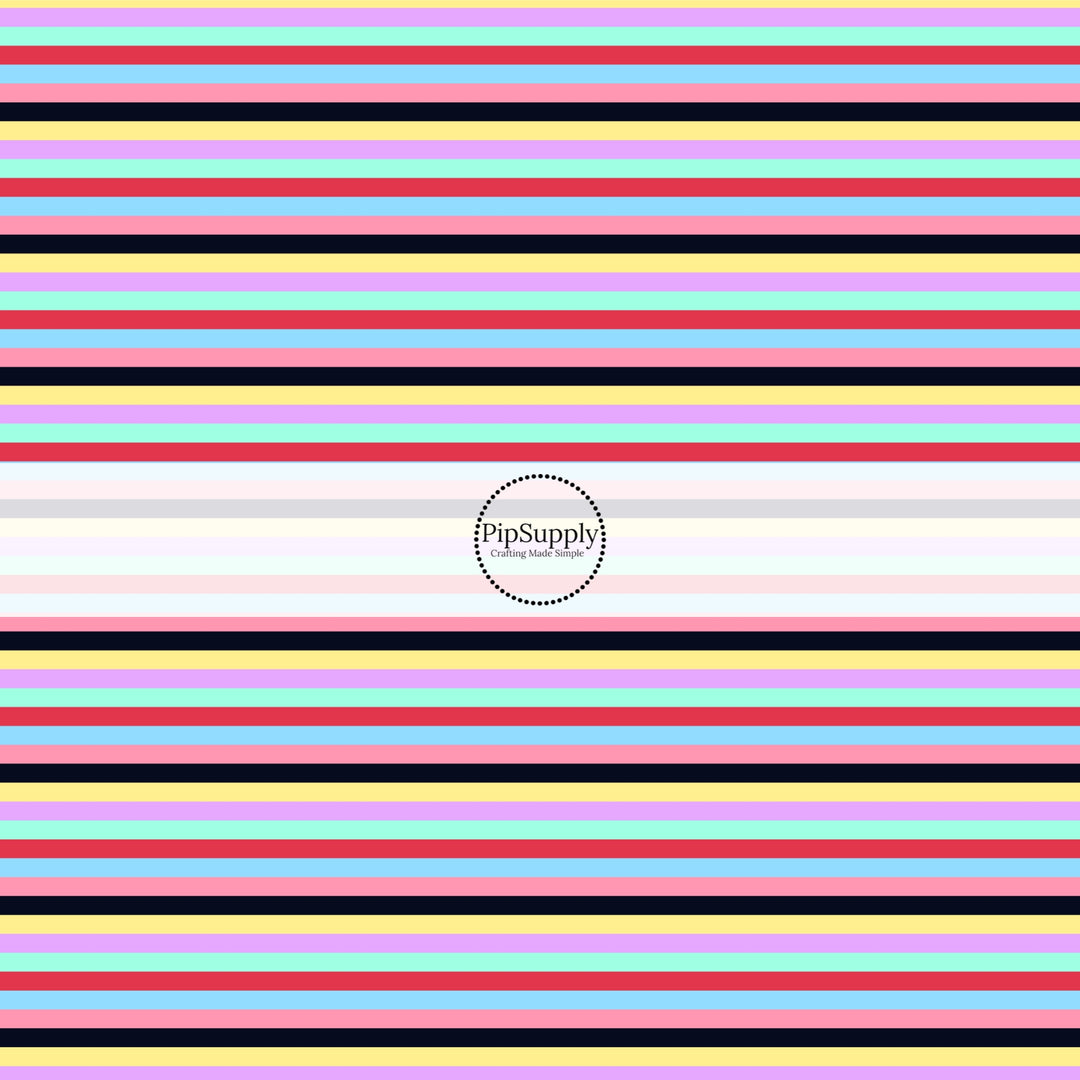 This holiday fabric by the yard features colorful stripes. This festive pattern fabric can be used for all your sewing and crafting needs!