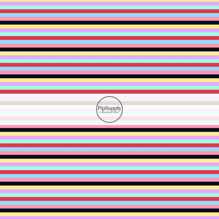 This holiday fabric by the yard features colorful stripes. This festive pattern fabric can be used for all your sewing and crafting needs!