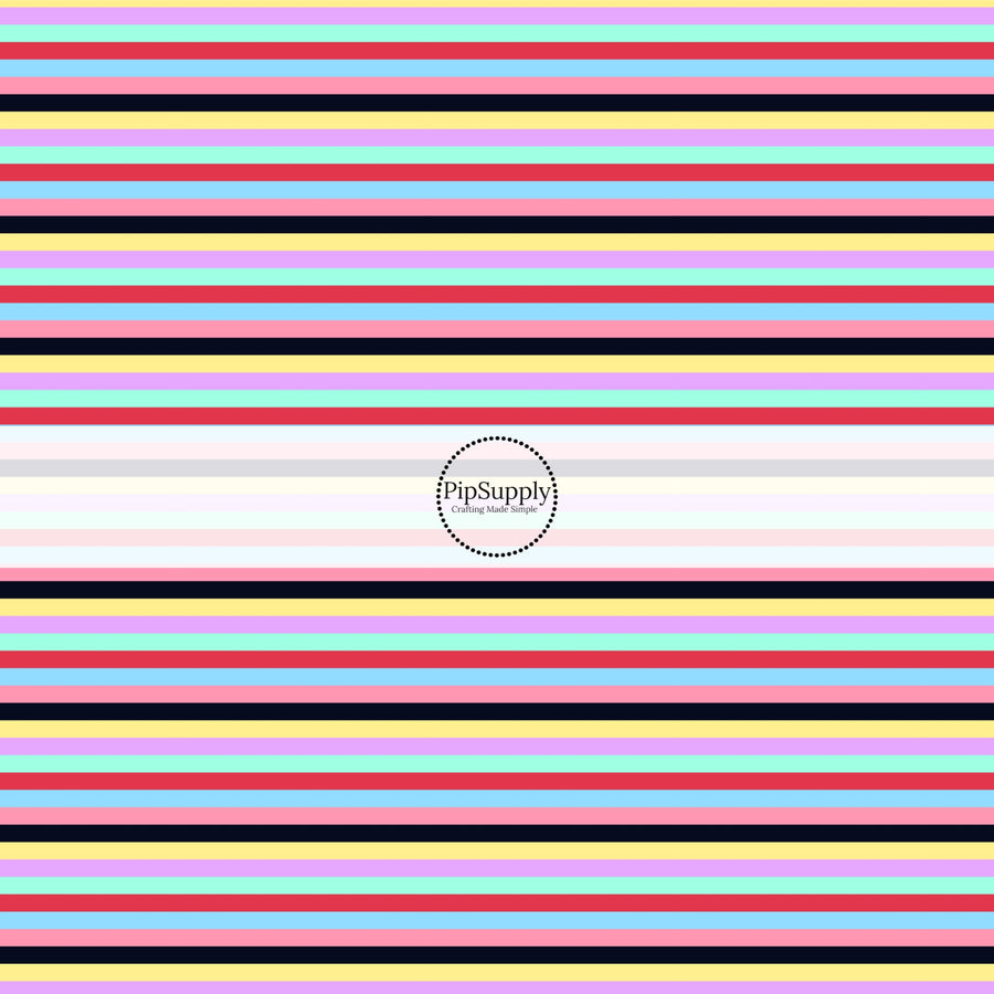 This holiday fabric by the yard features colorful stripes. This festive pattern fabric can be used for all your sewing and crafting needs!