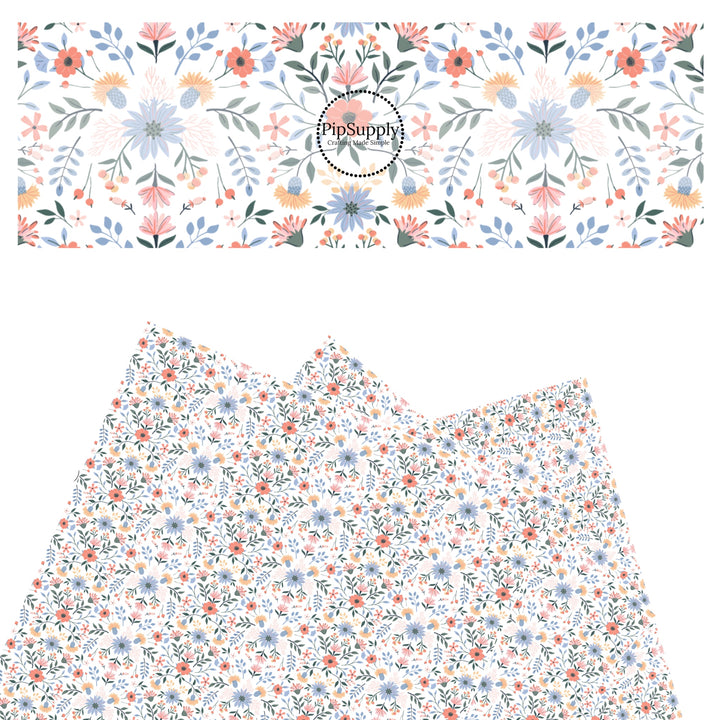 These spring wildflower faux leather sheets contain the following design elements: multi color wildflowers. Our CPSIA compliant faux leather sheets or rolls can be used for all types of crafting projects. The designer of this pattern is Hay Sis Hay.