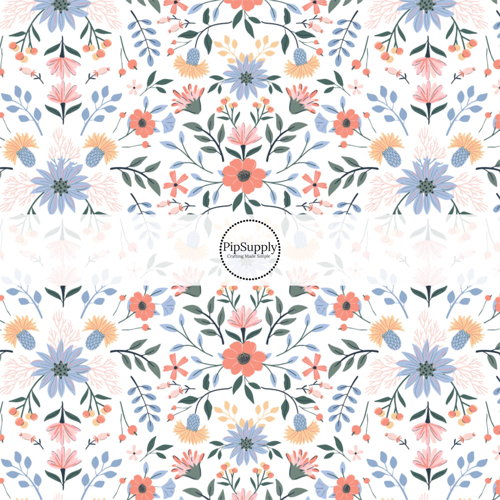 These spring wildflower pattern themed no sew bow strips can be easily tied and attached to a clip for a finished hair bow. These patterned bow strips are great for personal use or to sell. These bow strips features multi color wildflowers. The designer of this pattern is Hay Sis Hay.