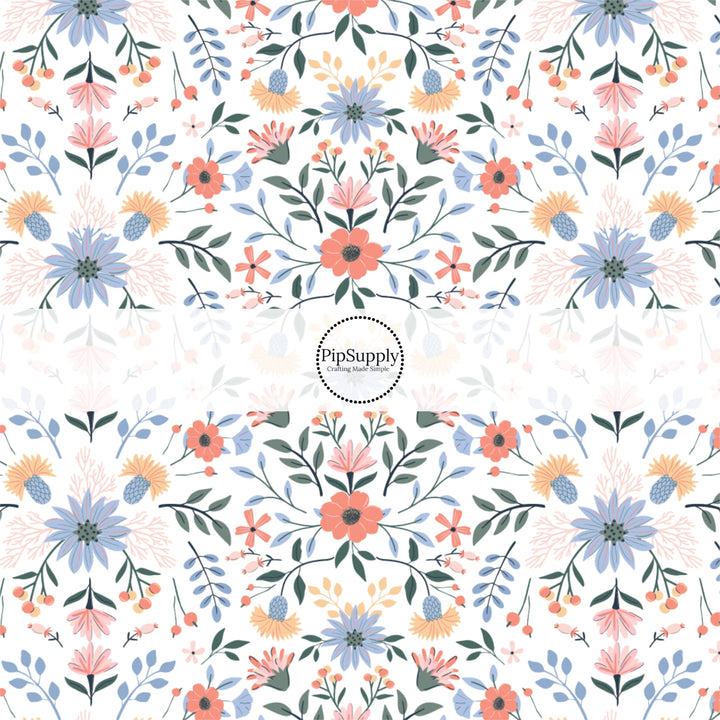 These spring wildflower pattern themed no sew bow strips can be easily tied and attached to a clip for a finished hair bow. These patterned bow strips are great for personal use or to sell. These bow strips features multi color wildflowers. The designer of this pattern is Hay Sis Hay.