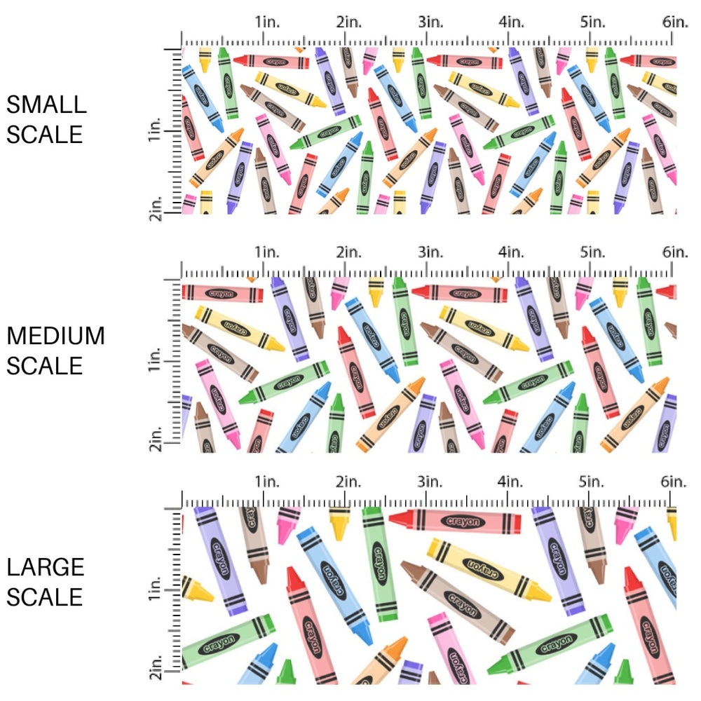 These school themed fabric by the yard features colorful crayon pattern. This fun pattern fabric can be used for all your sewing and crafting needs!