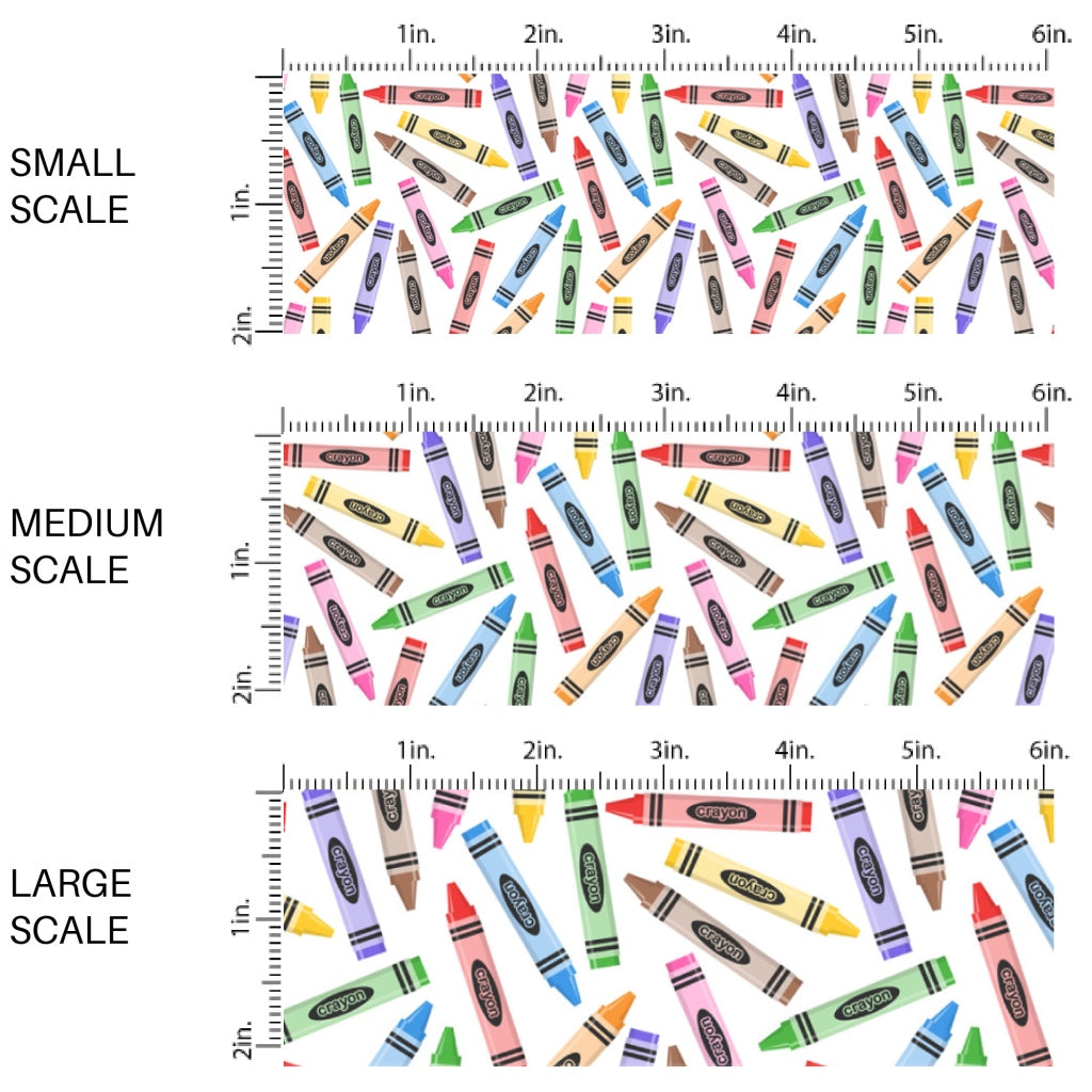 These school themed fabric by the yard features colorful crayon pattern. This fun pattern fabric can be used for all your sewing and crafting needs!