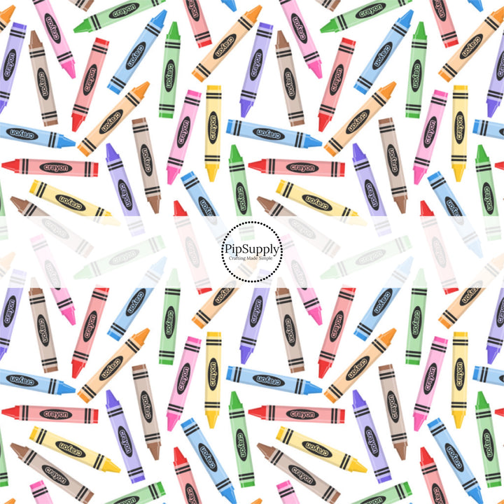 These school themed fabric by the yard features colorful crayon pattern. This fun pattern fabric can be used for all your sewing and crafting needs!