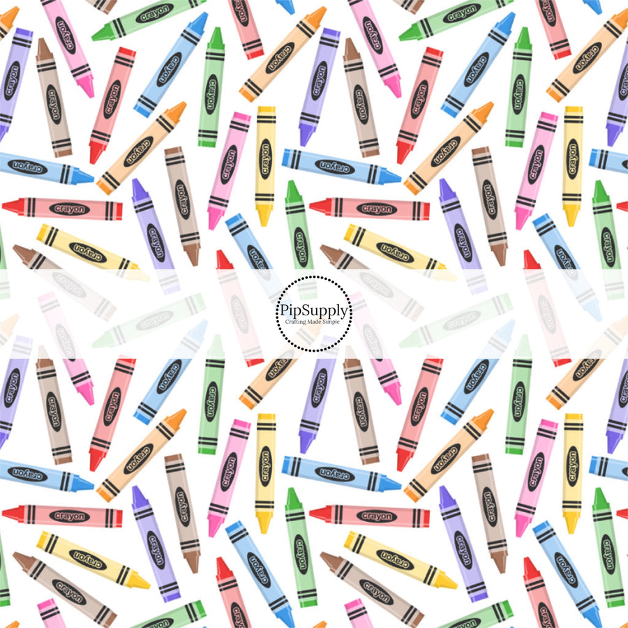 These school themed fabric by the yard features colorful crayon pattern. This fun pattern fabric can be used for all your sewing and crafting needs!