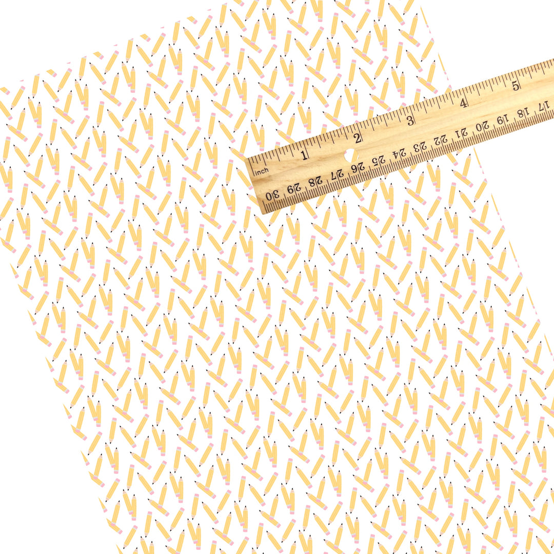 These school themed faux leather sheets contain the following design elements: pastel pencil pattern. Our CPSIA compliant faux leather sheets or rolls can be used for all types of crafting projects.