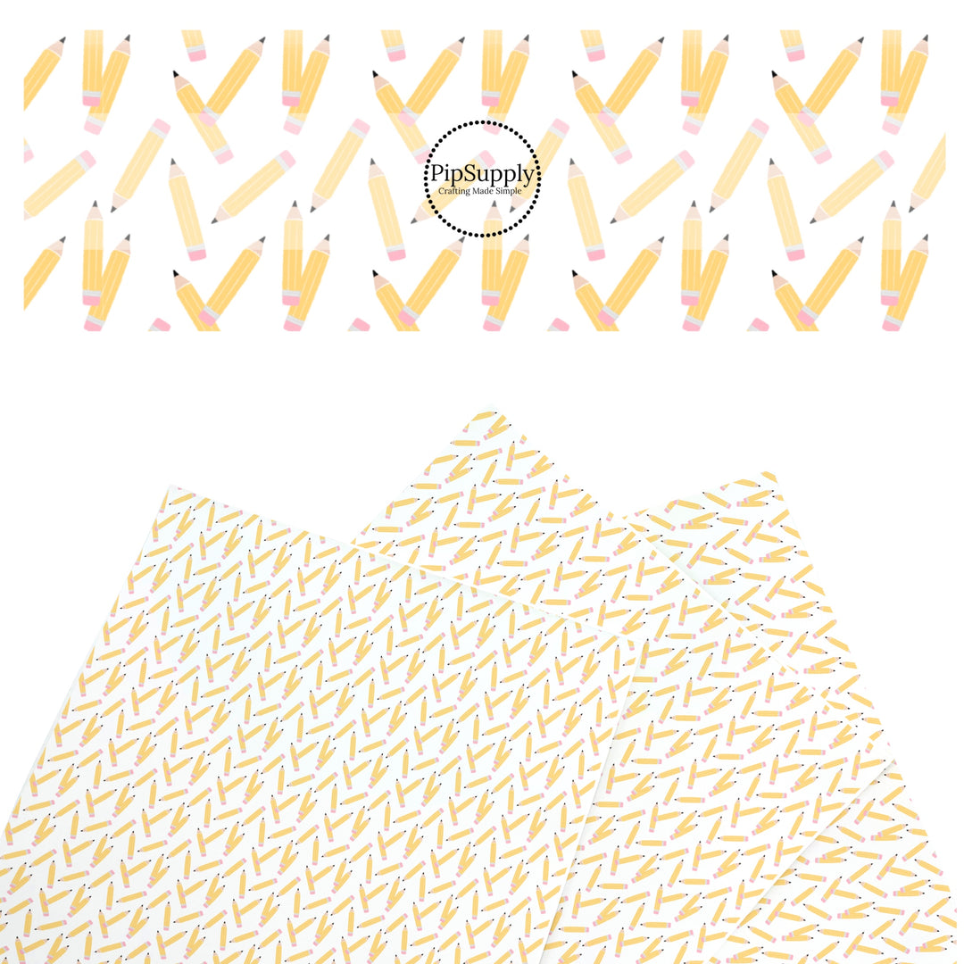 These school themed faux leather sheets contain the following design elements: pastel pencil pattern. Our CPSIA compliant faux leather sheets or rolls can be used for all types of crafting projects.