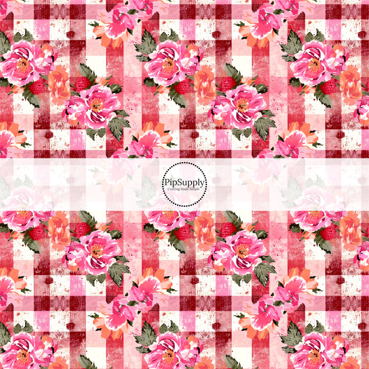 These spring fabric by the yard features watercolor flowers on plaid pattern. This fun pattern fabric can be used for all your sewing and crafting needs!