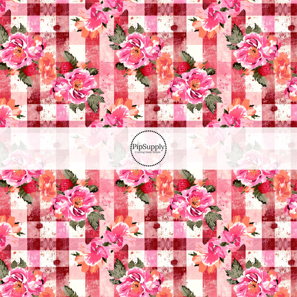 These spring no sew bow strips can be easily tied and attached to a clip for a finished hair bow. These bow strips are great for personal use or to sell. These bow strips feature the following design elements: watercolor flowers on plaid pattern.