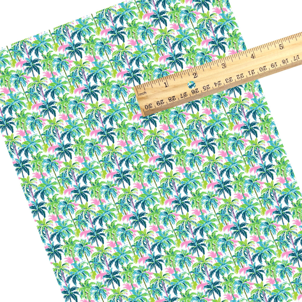 These tropical themed faux leather sheets contain the following design elements: tropical palm trees. Our CPSIA compliant faux leather sheets or rolls can be used for all types of crafting projects.