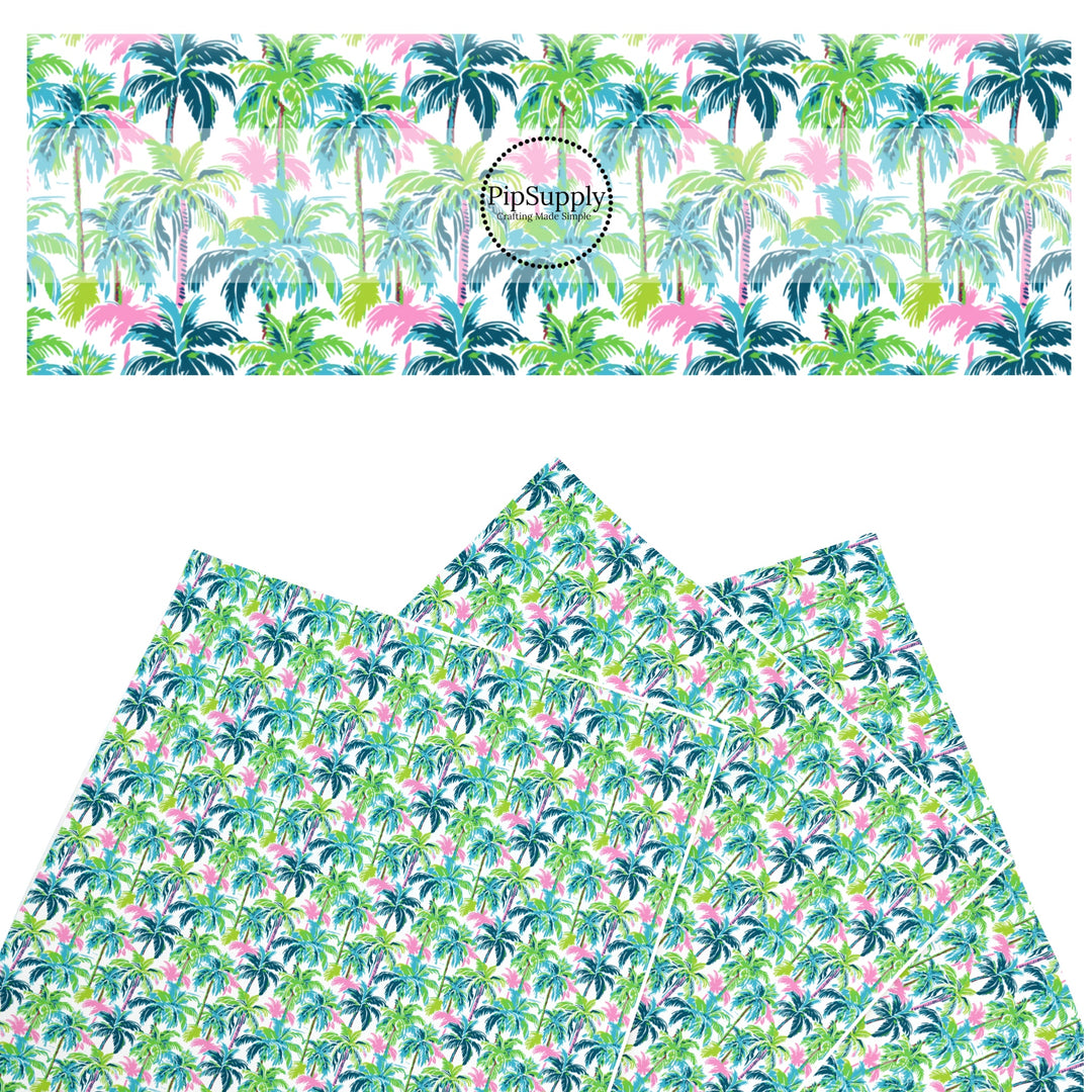 These tropical themed faux leather sheets contain the following design elements: tropical palm trees. Our CPSIA compliant faux leather sheets or rolls can be used for all types of crafting projects.