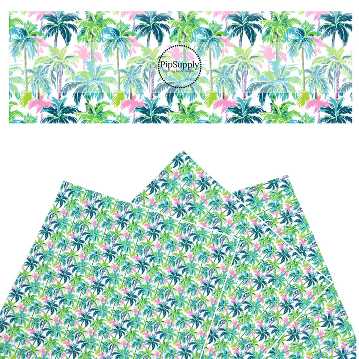 These tropical themed faux leather sheets contain the following design elements: tropical palm trees. Our CPSIA compliant faux leather sheets or rolls can be used for all types of crafting projects.