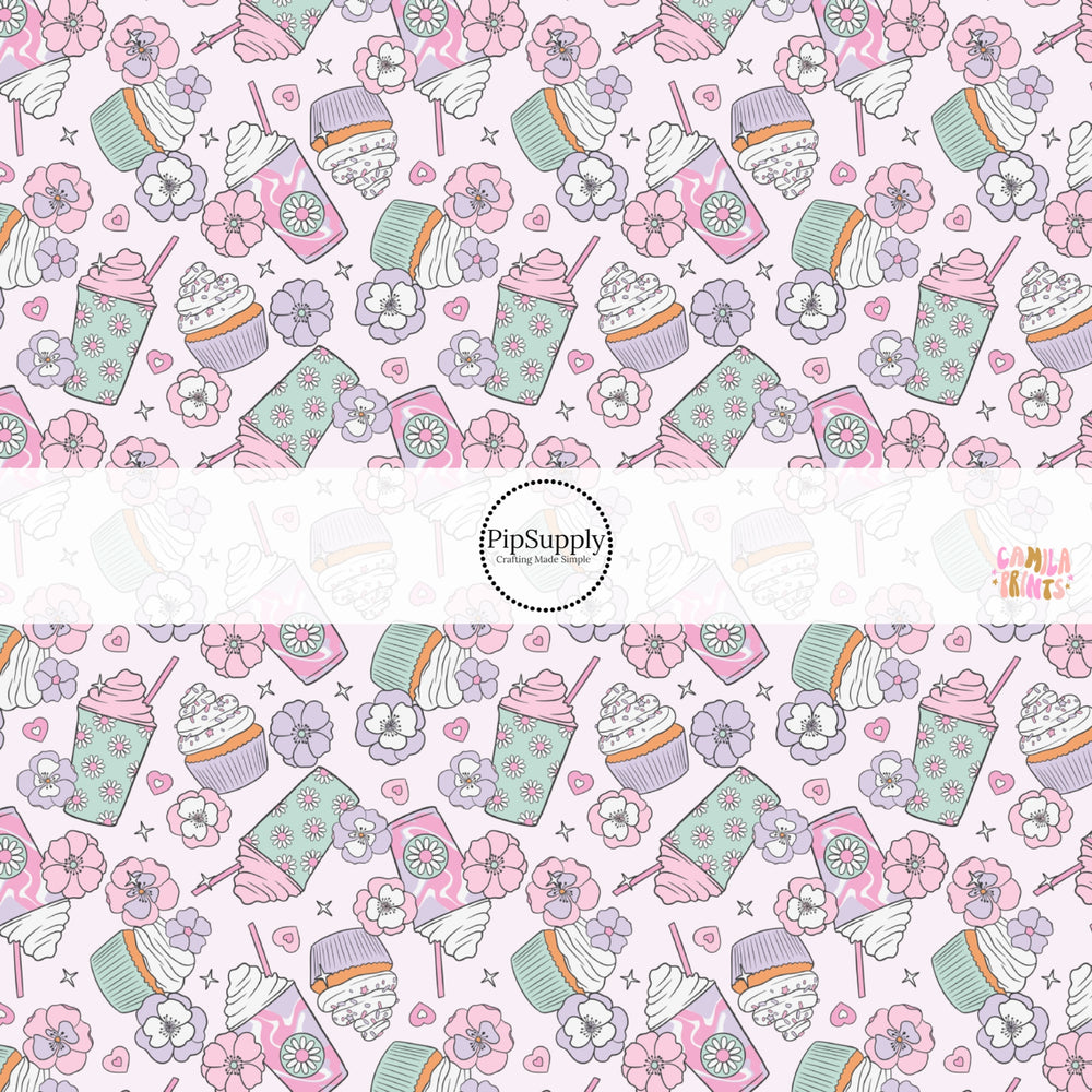These spring themed no sew bow strips can be easily tied and attached to a clip for a finished hair bow. These fun bow strips are great for personal use or to sell. These bow strips feature the following design elements: pastel flowers, drinks, and desserts.