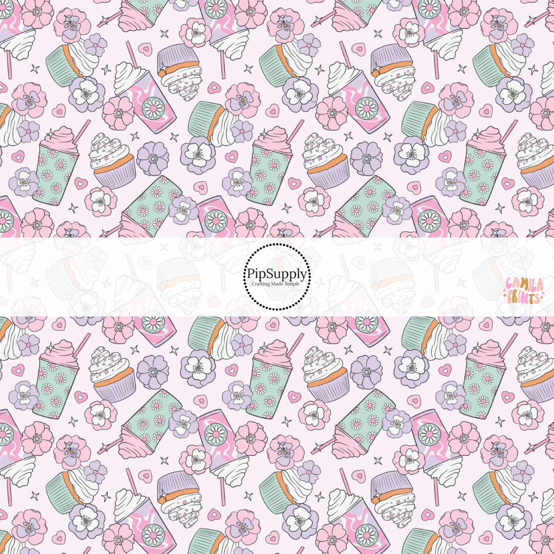 These spring themed no sew bow strips can be easily tied and attached to a clip for a finished hair bow. These fun bow strips are great for personal use or to sell. These bow strips feature the following design elements: pastel flowers, drinks, and desserts.
