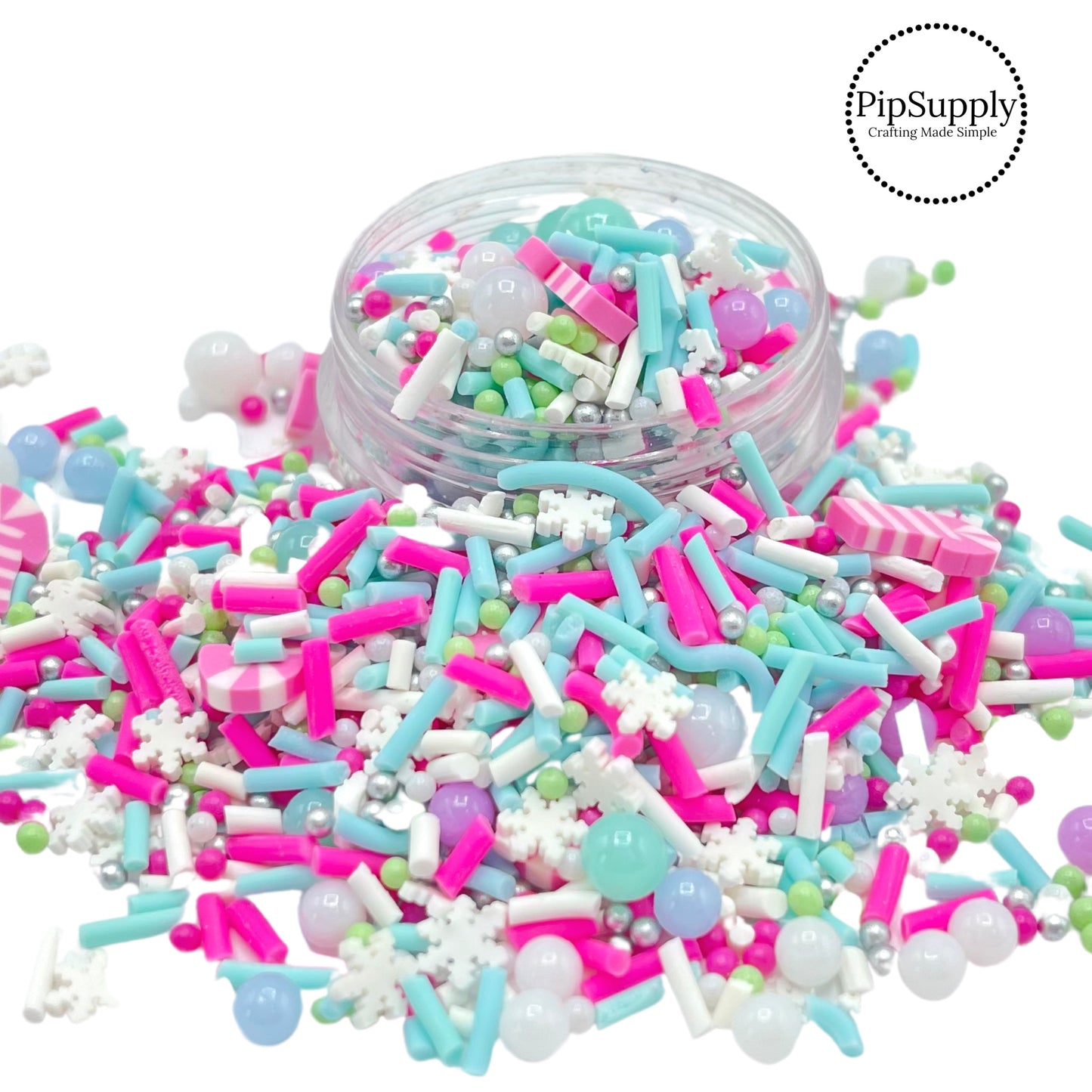 Pastel beads with sprinkles, candy canes, and snowflakes