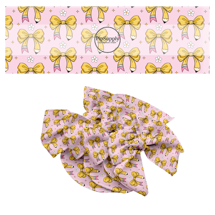 These school themed no sew bow strips can be easily tied and attached to a clip for a finished hair bow. These bow strips are great for personal use or to sell. These bow strips feature the following design elements: pink pencil bows pattern.