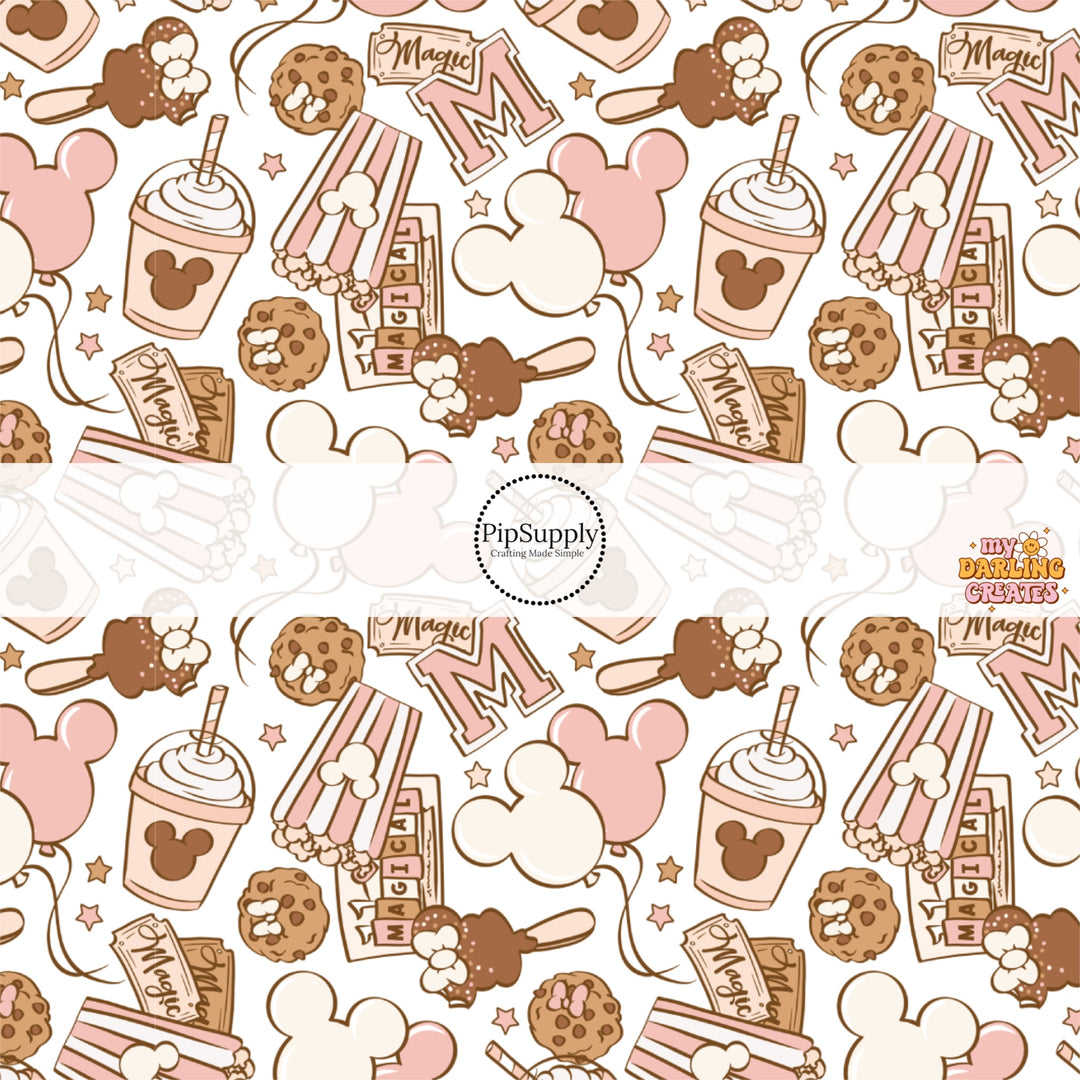 Neutral colored mouse themed snacks hair bow strips