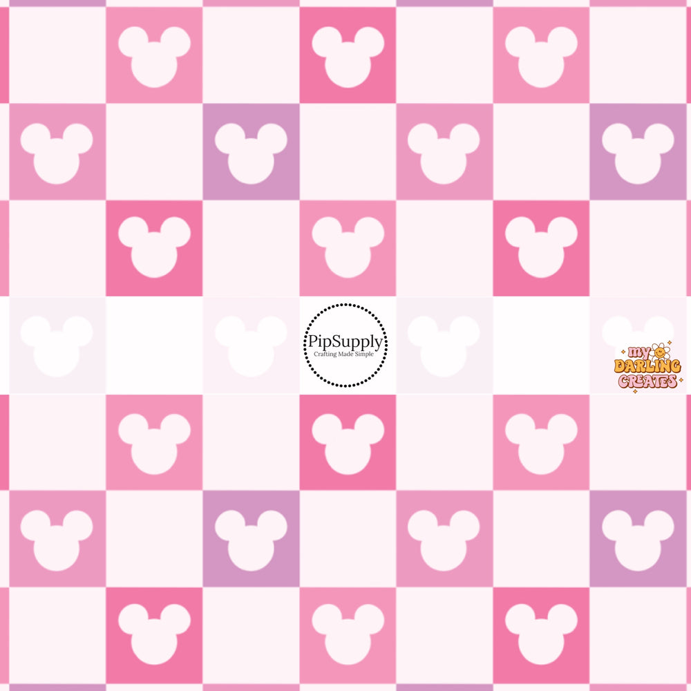 These Valentine's pattern no sew bow strips can be easily tied and attached to a clip for a finished hair bow. These Valentine's Day bow strips are great for personal use or to sell. The bow strips feature purple and pink mouse checkered pattern.