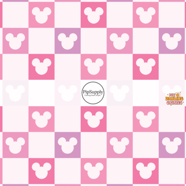 These Valentine's pattern no sew bow strips can be easily tied and attached to a clip for a finished hair bow. These Valentine's Day bow strips are great for personal use or to sell. The bow strips feature purple and pink mouse checkered pattern.